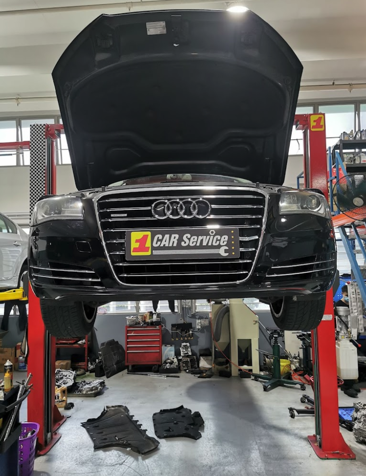 Audi undergoing engine repair at the best Audi workshop in Singapore